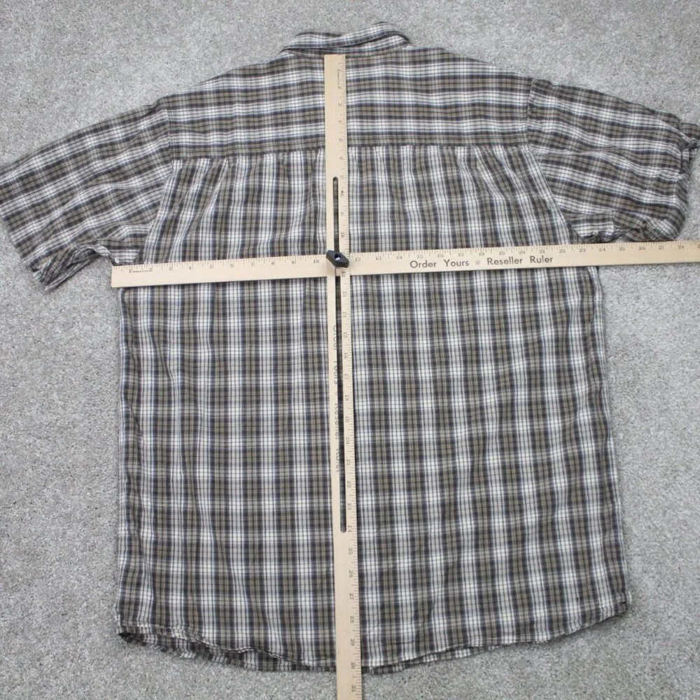 The North Face Shirt Men XL Brown/White Plaid 100% Cotton Short Sleeve Button Up